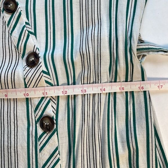 Lulus Back to Classics Green and White Striped Midi Shirt Dress Linen Blend S - Picture 13 of 14
